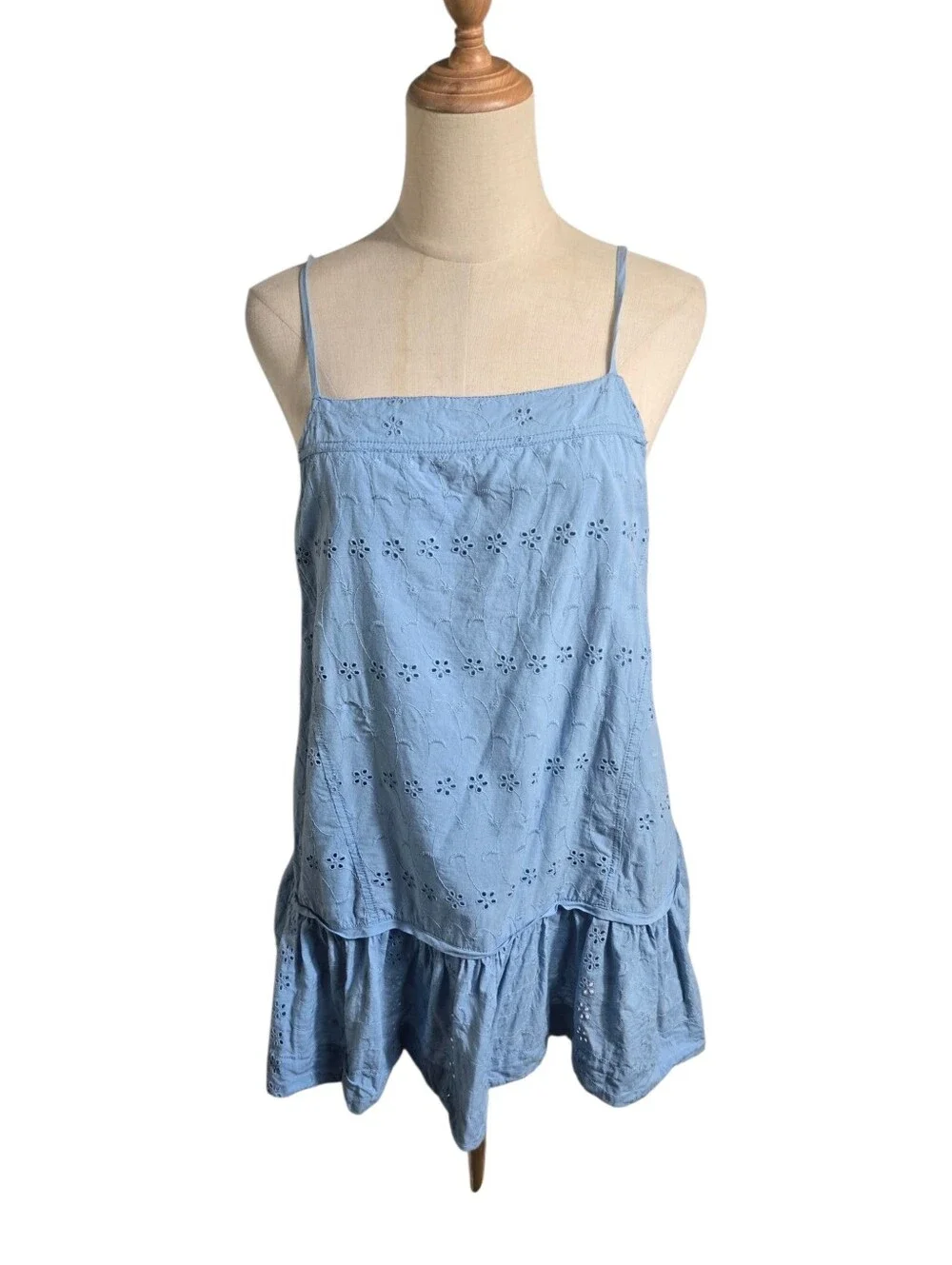 Free People All Caught Up Tunic Baby Blue Eyelet Open Back Long Top